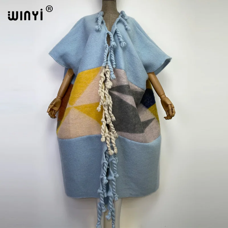 2022 WINYI Africa Winter Women tassel Cardigan coat Christmas dress robe longue Thick Warm assorted colors Loose overcoat