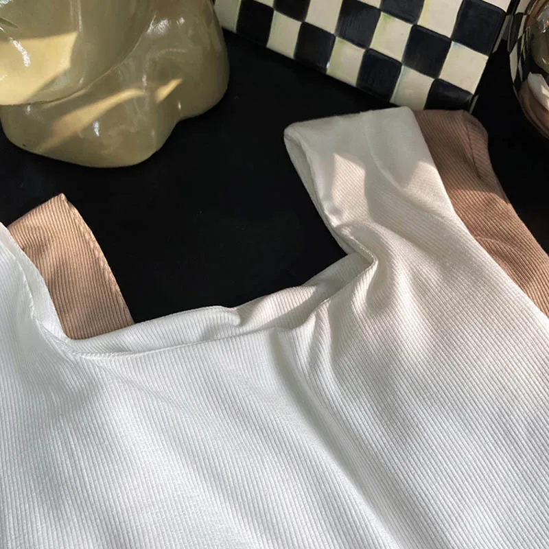 Long-sleeved square-neck t-shirt women's slim-fit exposed collarbone low-neck short top bottoming shirt