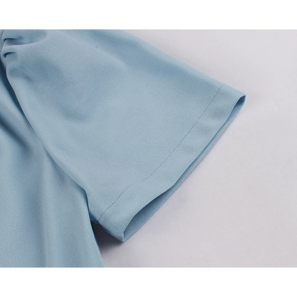 2025 Blue Pleated Dress Vintage Style Bow Tie Neck Button Up Elegant Women Summer Belted Pinup 60s 50s Rockabilly Dresses SD0081