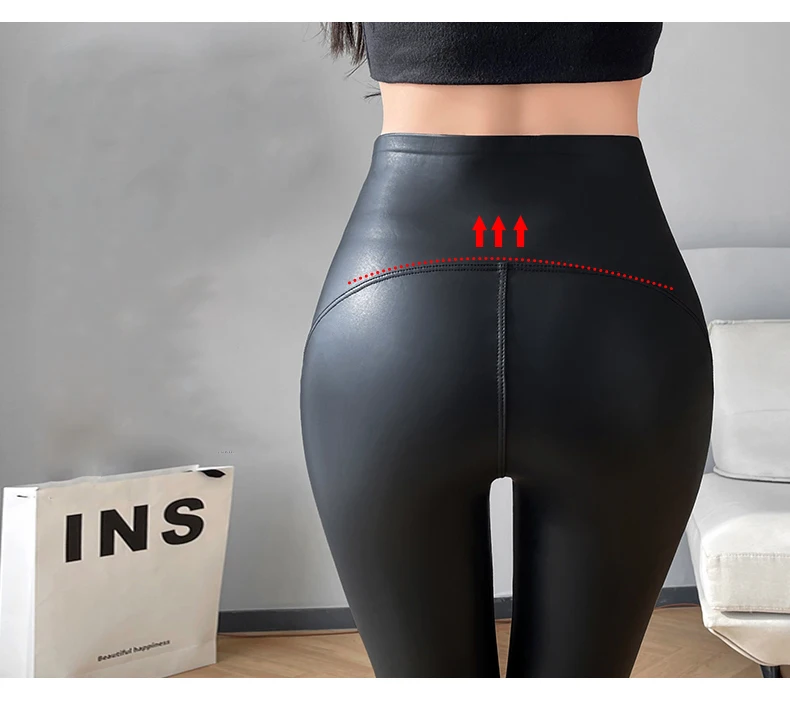 BIVIGAOS Women Spring Autumn Fleece Matte PU Leather Pants Leggings Elastic Slim Skinny Leggings Windproof Warm Sexy Legging