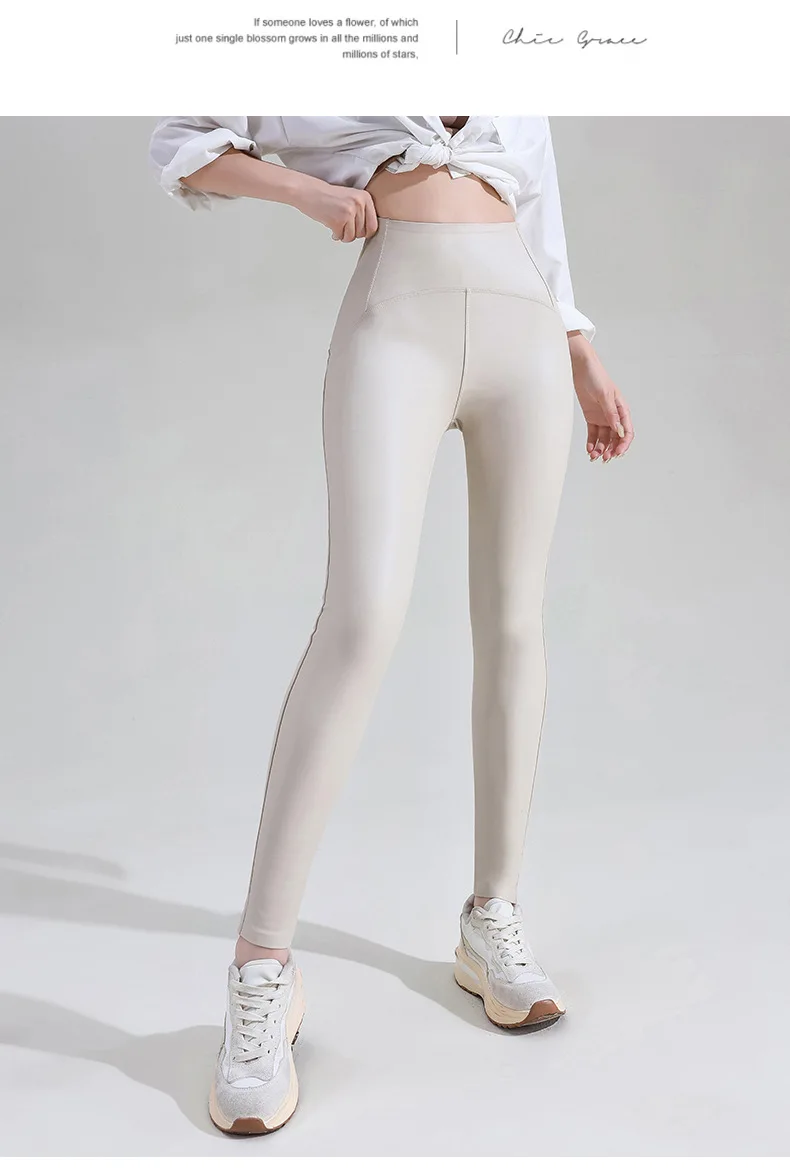BIVIGAOS Women Spring Autumn Fleece Matte PU Leather Pants Leggings Elastic Slim Skinny Leggings Windproof Warm Sexy Legging