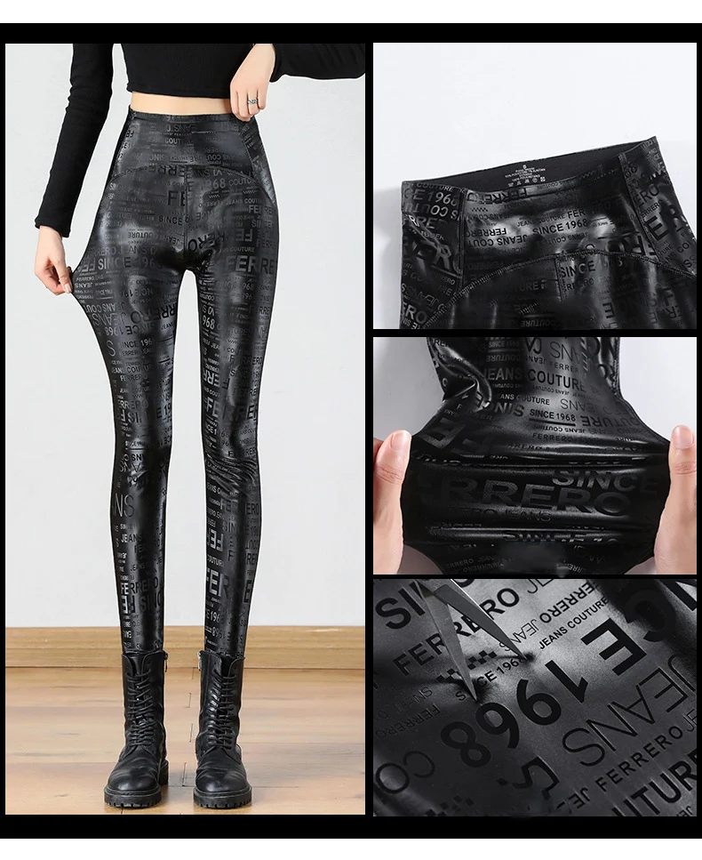 BIVIGAOS Women Spring Autumn Fleece Matte PU Leather Pants Leggings Elastic Slim Skinny Leggings Windproof Warm Sexy Legging