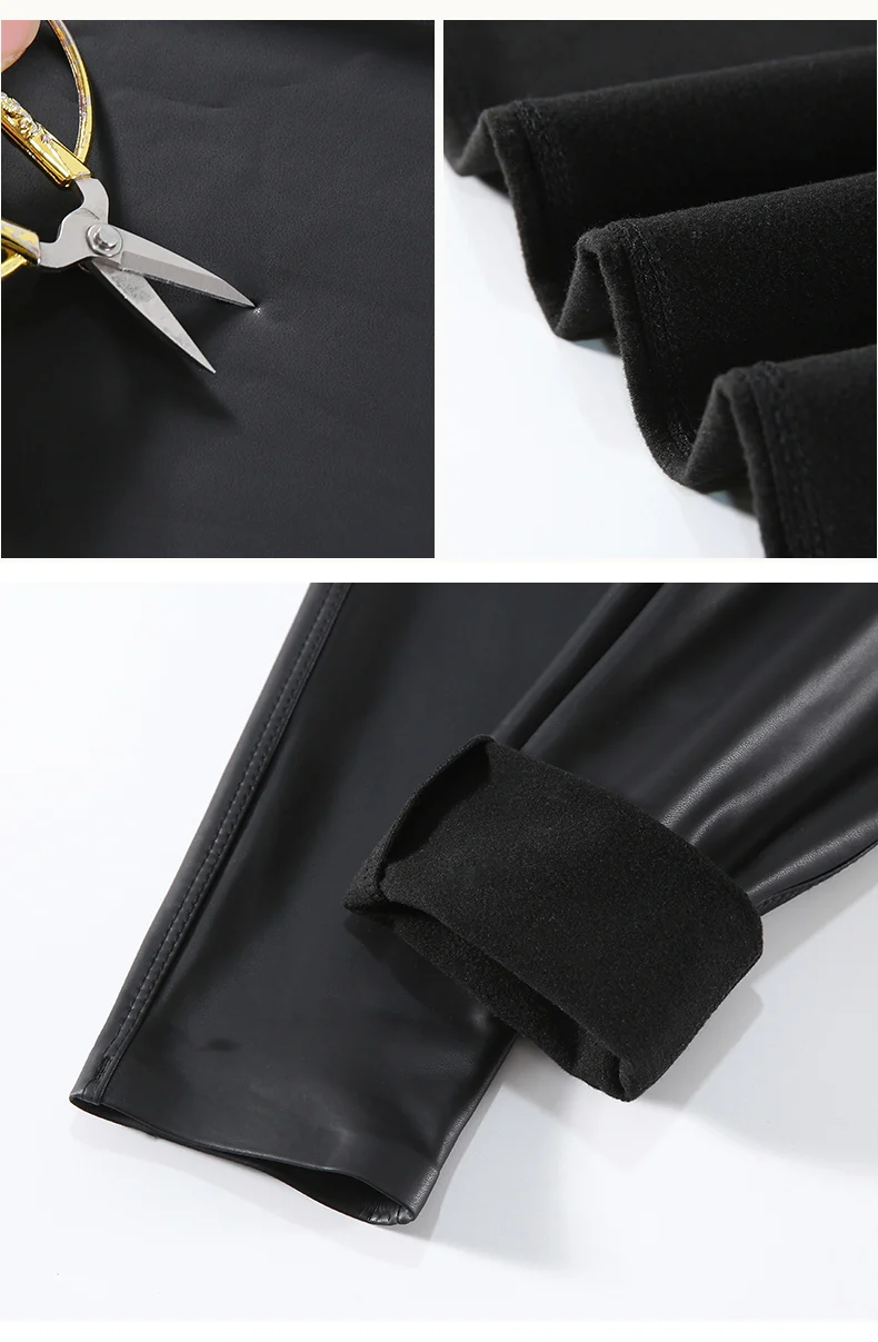 BIVIGAOS Women Spring Autumn Fleece Matte PU Leather Pants Leggings Elastic Slim Skinny Leggings Windproof Warm Sexy Legging