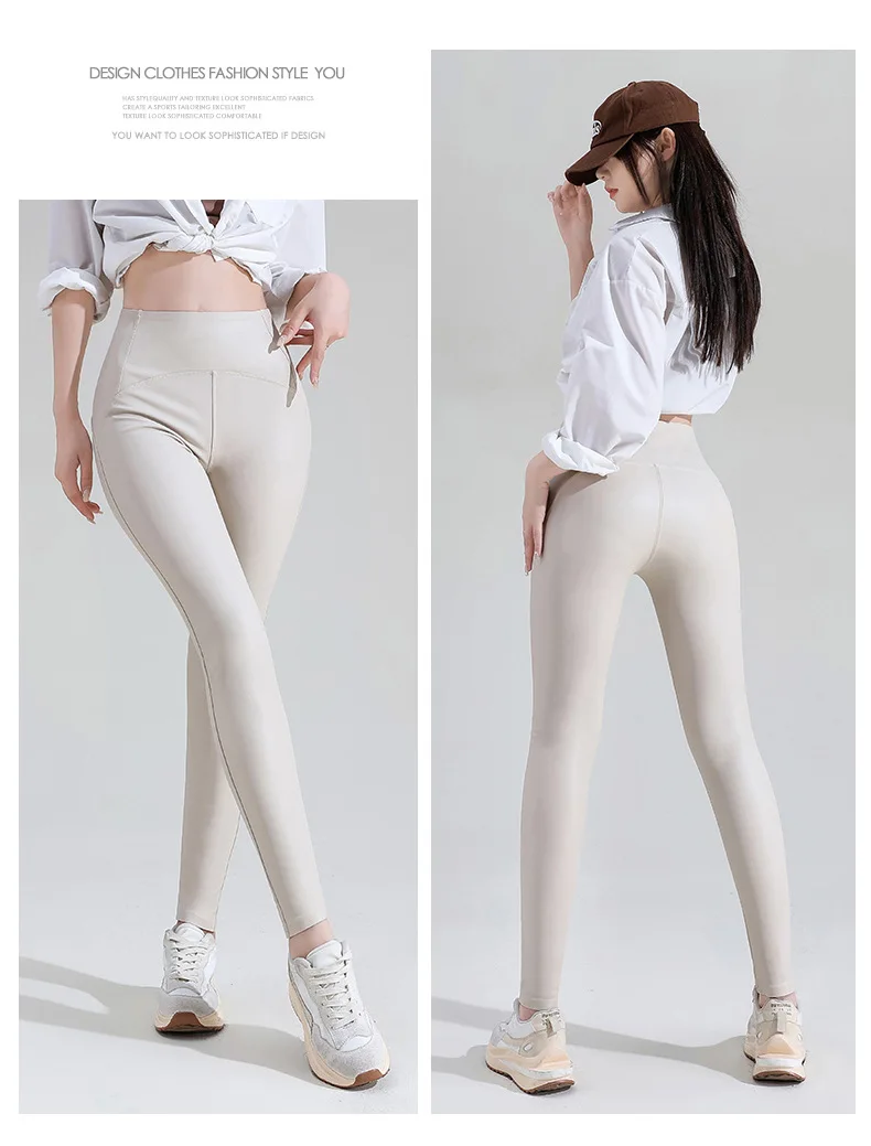 BIVIGAOS Women Spring Autumn Fleece Matte PU Leather Pants Leggings Elastic Slim Skinny Leggings Windproof Warm Sexy Legging