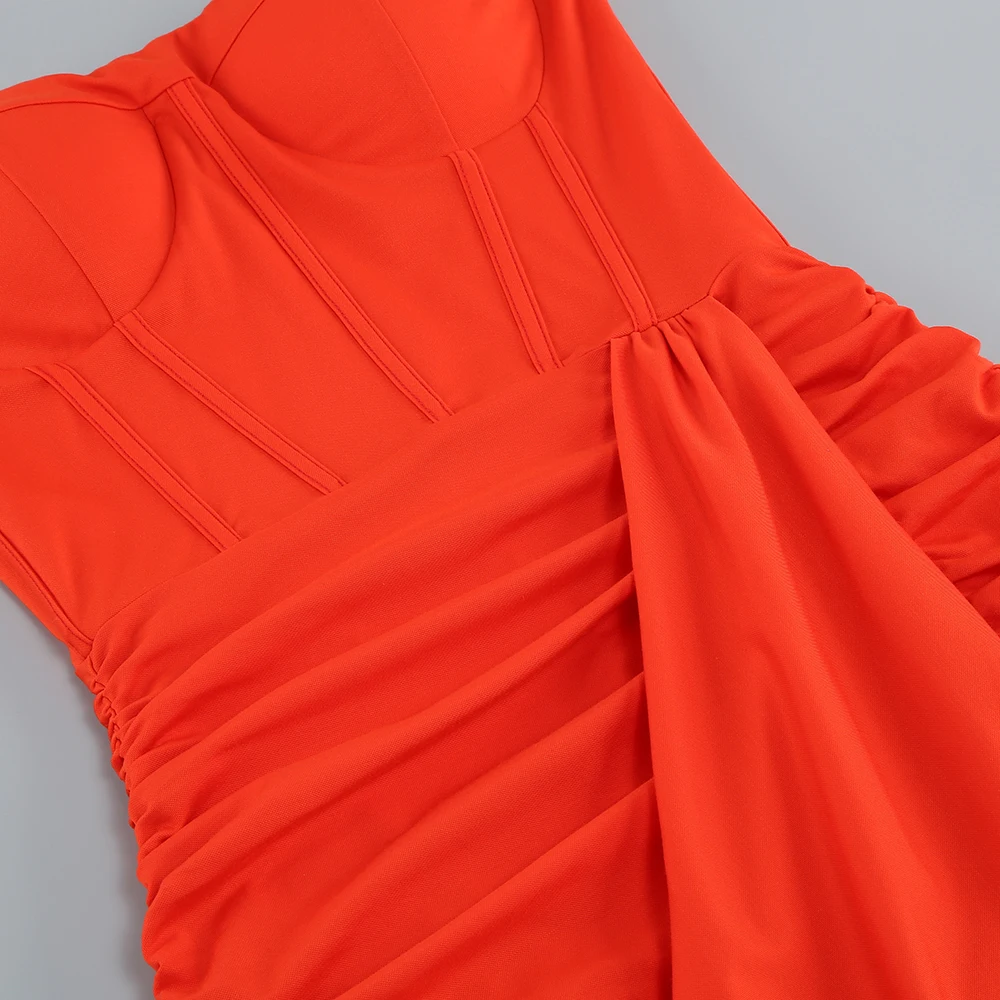Summer New Women's Sexy Breast Wrapping, Backless Dress Red Wrinkled Hem Split Party Ceremonial Dress Long Dress