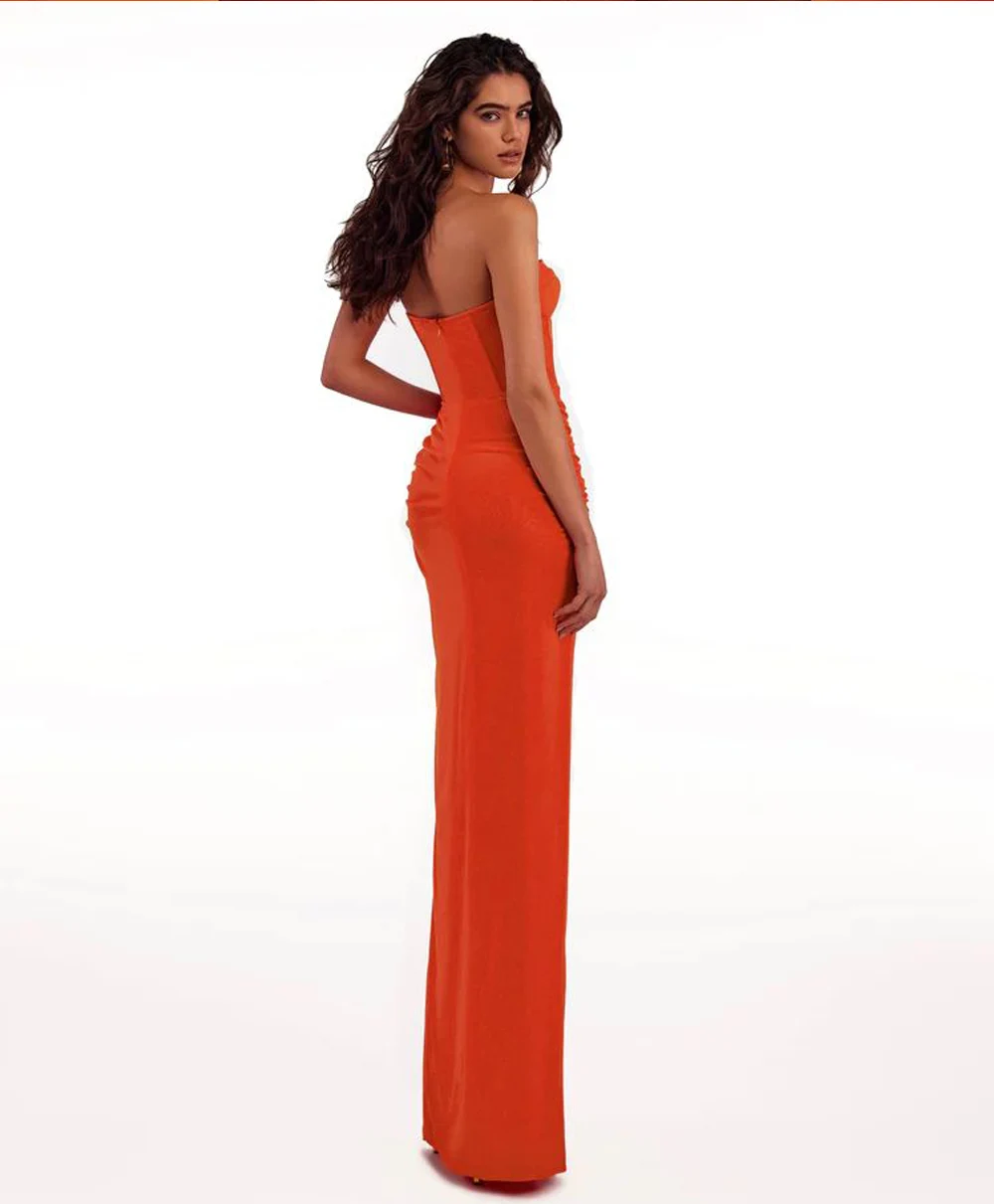 Summer New Women's Sexy Breast Wrapping, Backless Dress Red Wrinkled Hem Split Party Ceremonial Dress Long Dress