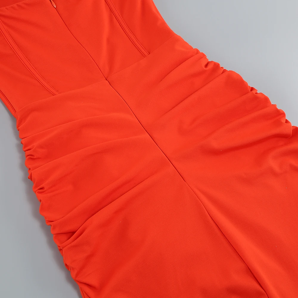 Summer New Women's Sexy Breast Wrapping, Backless Dress Red Wrinkled Hem Split Party Ceremonial Dress Long Dress