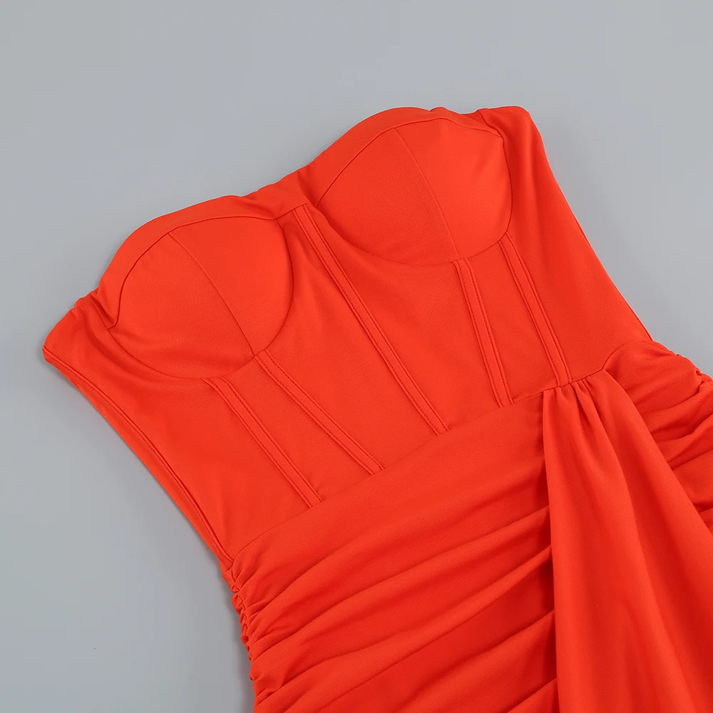 Summer New Women's Sexy Breast Wrapping, Backless Dress Red Wrinkled Hem Split Party Ceremonial Dress Long Dress