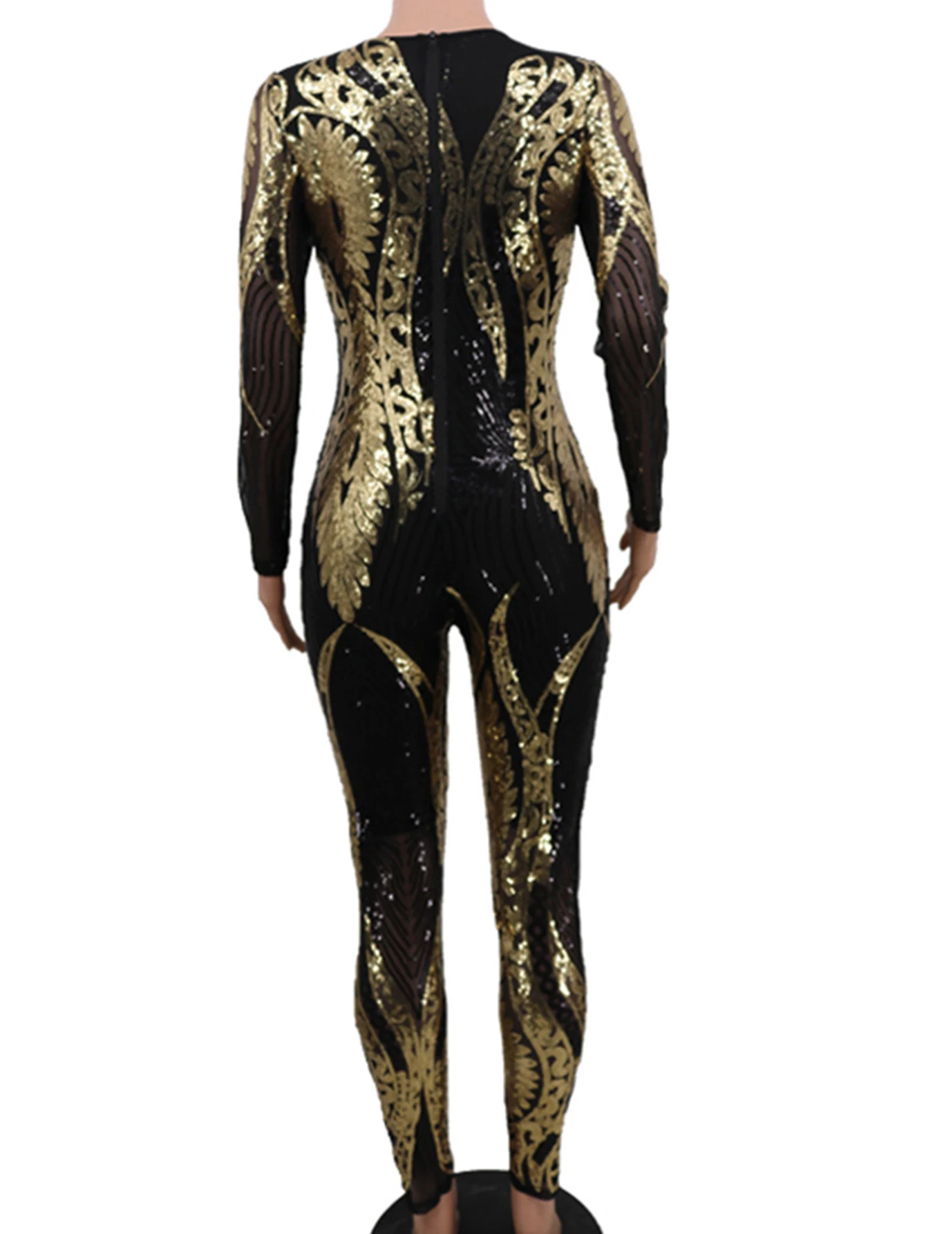 Sexy Long Sleeve Sequin Bodycon Jumpsuit Women Body Bodysuit One Piece Birthday Party Nightclub Outfits Womens Jumpsuits Overall