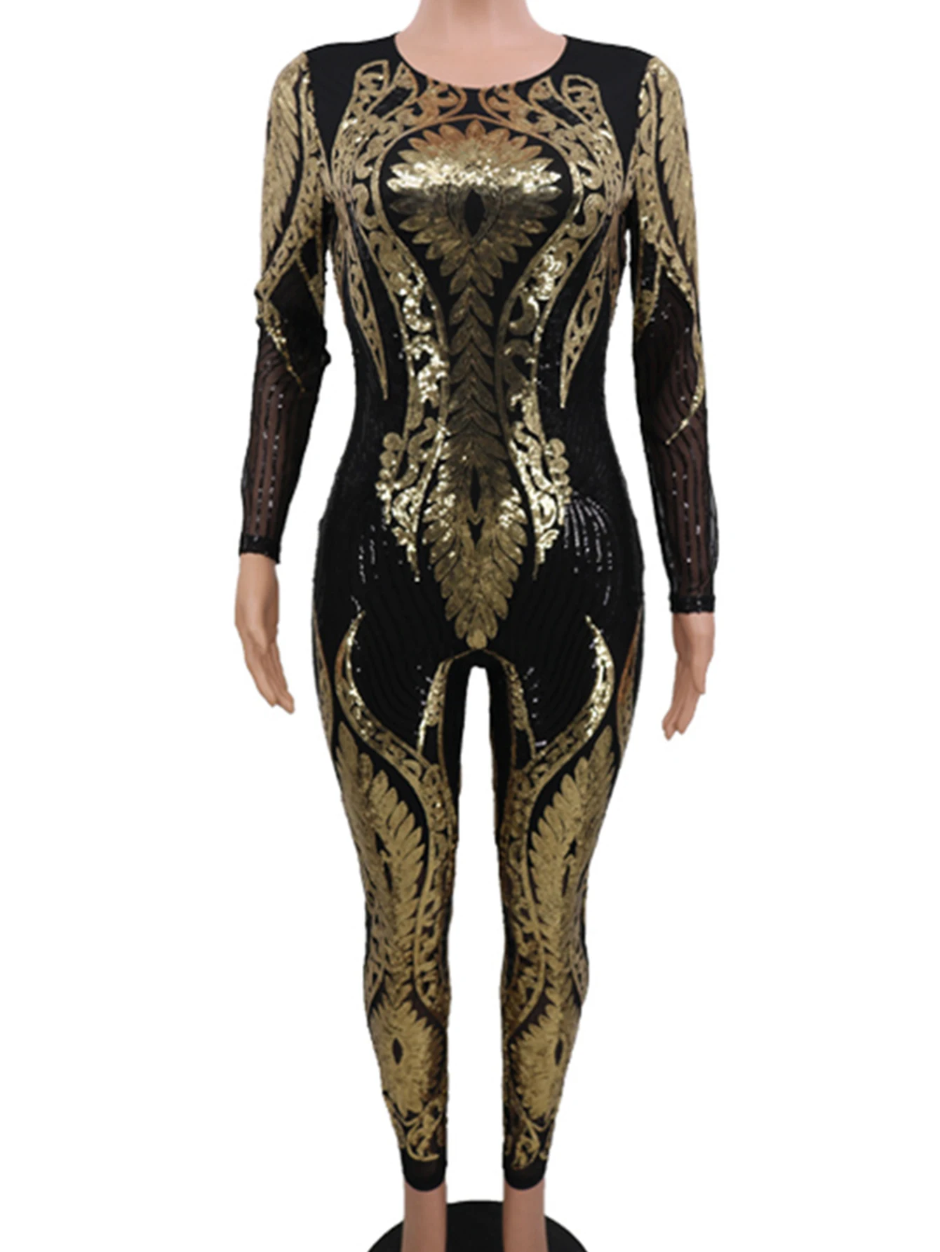 Sexy Long Sleeve Sequin Bodycon Jumpsuit Women Body Bodysuit One Piece Birthday Party Nightclub Outfits Womens Jumpsuits Overall
