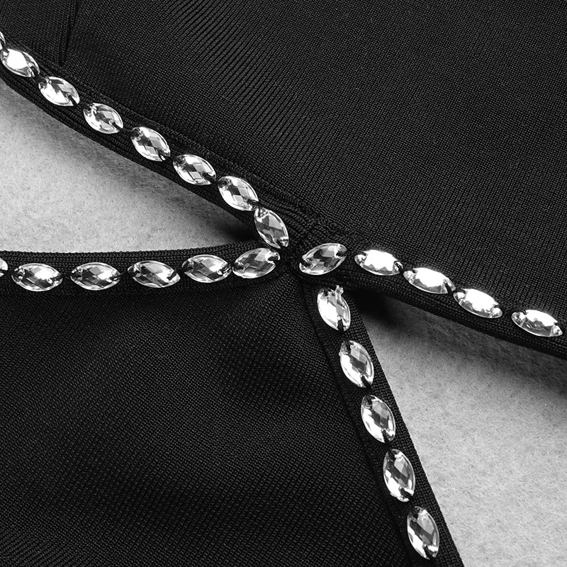 2025 New Summer Dress Black Puff Sleeve Elegant Beading Women Dress Long Bandage Party Club Maxi Dress
