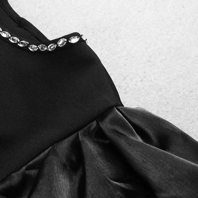 2025 New Summer Dress Black Puff Sleeve Elegant Beading Women Dress Long Bandage Party Club Maxi Dress