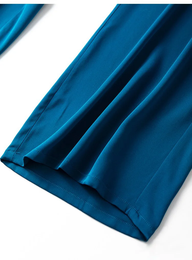 SuyaDream Woman Wide Leg Pants 93%Silk 7%Spandex Elastic Waist Solid Office Lady Chic Trousers 2022 Spring Summer Bottoms Navy