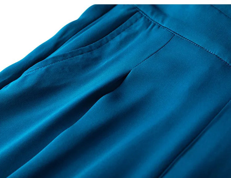 SuyaDream Woman Wide Leg Pants 93%Silk 7%Spandex Elastic Waist Solid Office Lady Chic Trousers 2022 Spring Summer Bottoms Navy