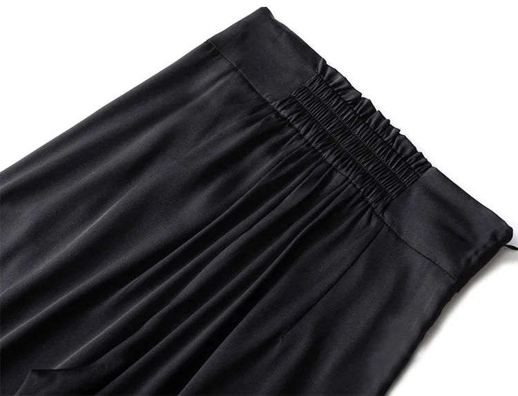 SuyaDream Woman Wide Leg Pants 93%Silk 7%Spandex Elastic Waist Solid Office Lady Chic Trousers 2022 Spring Summer Bottoms Navy