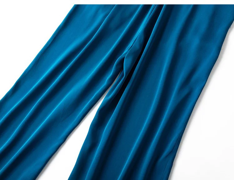 SuyaDream Woman Wide Leg Pants 93%Silk 7%Spandex Elastic Waist Solid Office Lady Chic Trousers 2022 Spring Summer Bottoms Navy