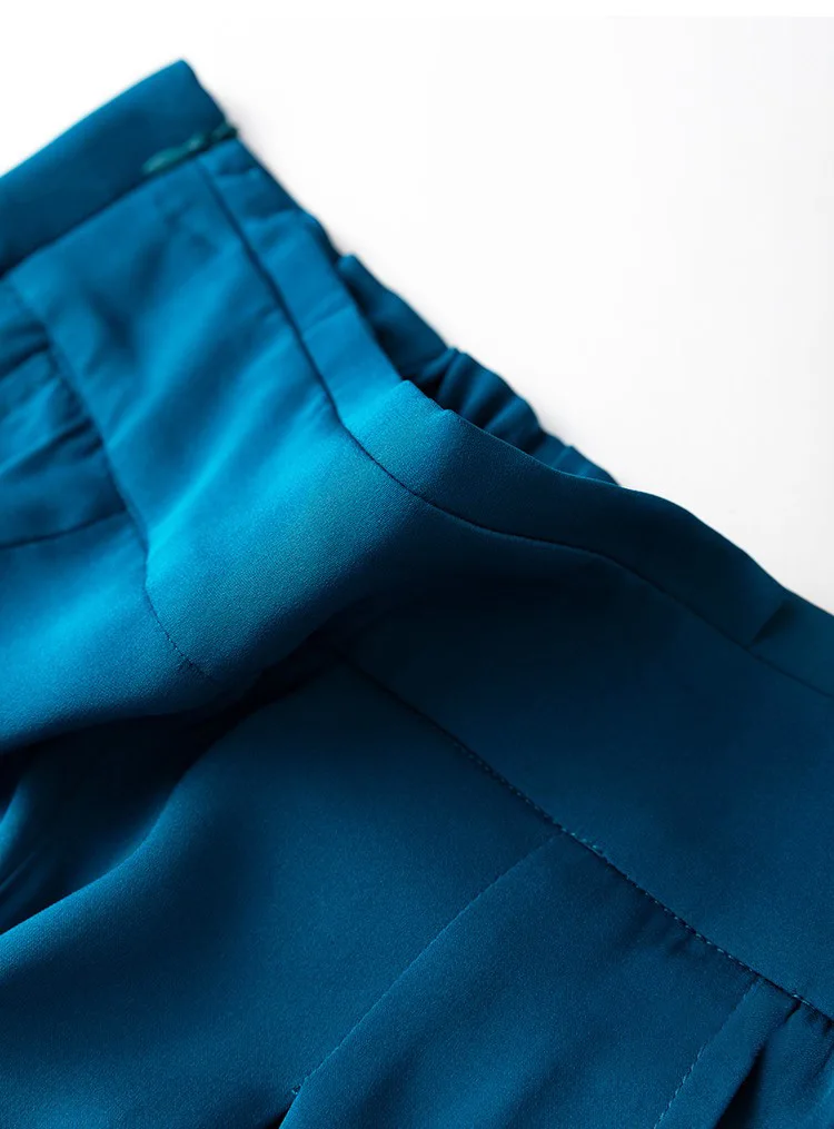 SuyaDream Woman Wide Leg Pants 93%Silk 7%Spandex Elastic Waist Solid Office Lady Chic Trousers 2022 Spring Summer Bottoms Navy