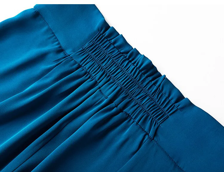 SuyaDream Woman Wide Leg Pants 93%Silk 7%Spandex Elastic Waist Solid Office Lady Chic Trousers 2022 Spring Summer Bottoms Navy