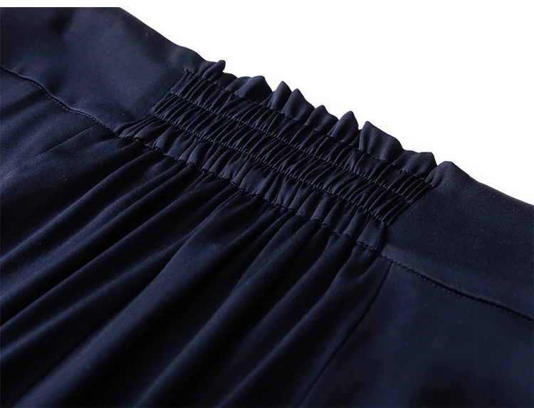 SuyaDream Woman Wide Leg Pants 93%Silk 7%Spandex Elastic Waist Solid Office Lady Chic Trousers 2022 Spring Summer Bottoms Navy