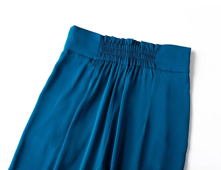 SuyaDream Woman Wide Leg Pants 93%Silk 7%Spandex Elastic Waist Solid Office Lady Chic Trousers 2022 Spring Summer Bottoms Navy