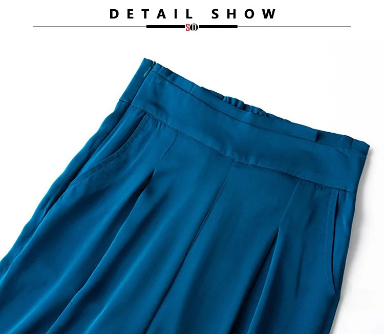 SuyaDream Woman Wide Leg Pants 93%Silk 7%Spandex Elastic Waist Solid Office Lady Chic Trousers 2022 Spring Summer Bottoms Navy