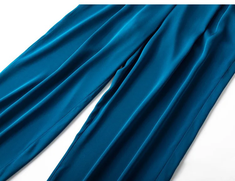 SuyaDream Woman Wide Leg Pants 93%Silk 7%Spandex Elastic Waist Solid Office Lady Chic Trousers 2022 Spring Summer Bottoms Navy