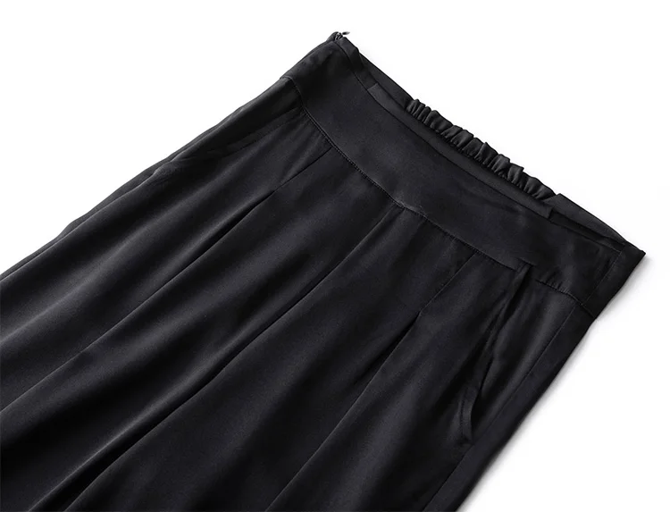 SuyaDream Woman Wide Leg Pants 93%Silk 7%Spandex Elastic Waist Solid Office Lady Chic Trousers 2022 Spring Summer Bottoms Navy