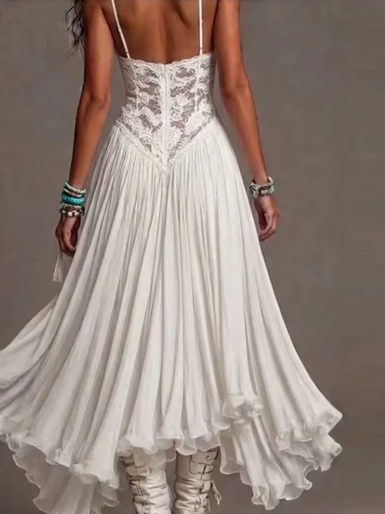 Women Summer Strapless Sleeveless Solid Party Dress Lace Patchwork Backless Holiday Elegant Ladies Dress Streetwear Dropshipping