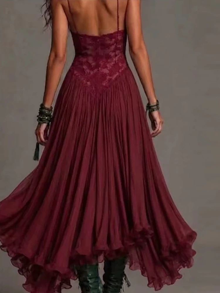 Women Summer Strapless Sleeveless Solid Party Dress Lace Patchwork Backless Holiday Elegant Ladies Dress Streetwear Dropshipping