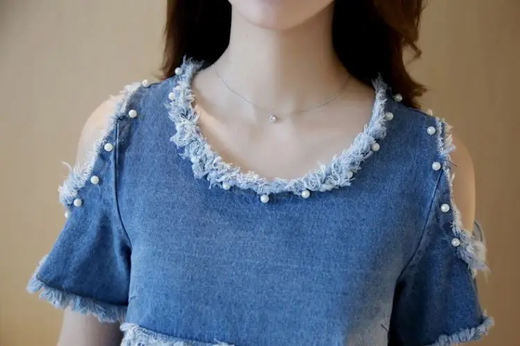 Short sleeve Denim Dress Female 2026 Summer New Korean Strapless Loose Large size 5XL Short A-line jeans Dresses Casual Clothing