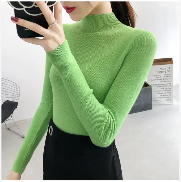 2021 Newest Knitted Women Turtleneck Sweater Pullovers Spring Autumn Basic Women Highneck Sweater Pullover Slim Female Cheap Top