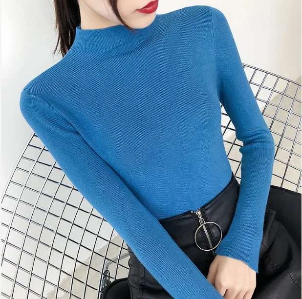 2021 Newest Knitted Women Turtleneck Sweater Pullovers Spring Autumn Basic Women Highneck Sweater Pullover Slim Female Cheap Top