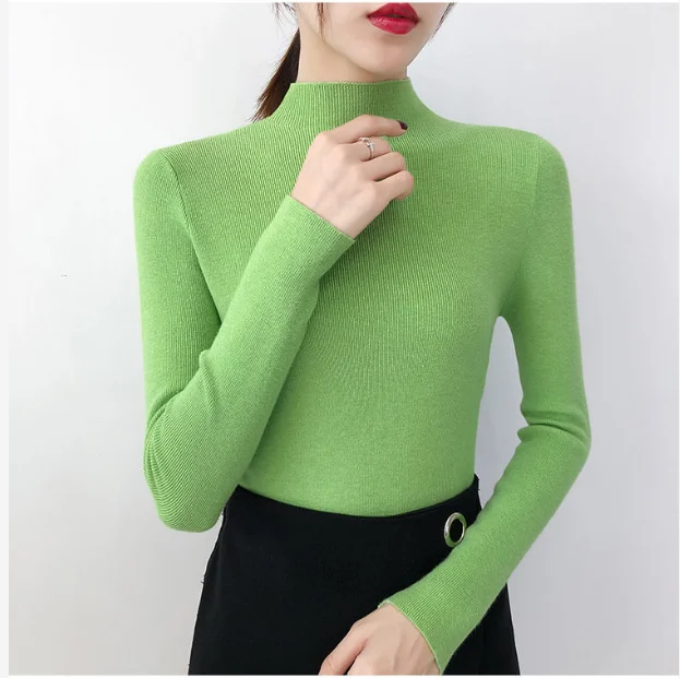 2021 Newest Knitted Women Turtleneck Sweater Pullovers Spring Autumn Basic Women Highneck Sweater Pullover Slim Female Cheap Top