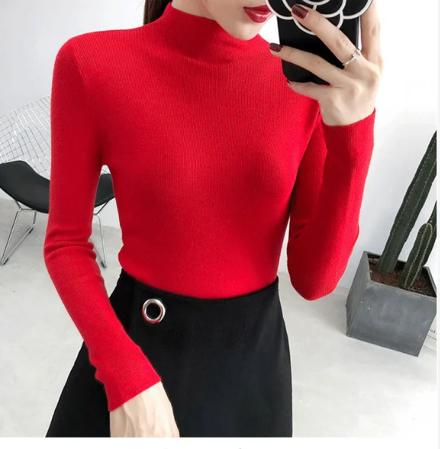 2021 Newest Knitted Women Turtleneck Sweater Pullovers Spring Autumn Basic Women Highneck Sweater Pullover Slim Female Cheap Top