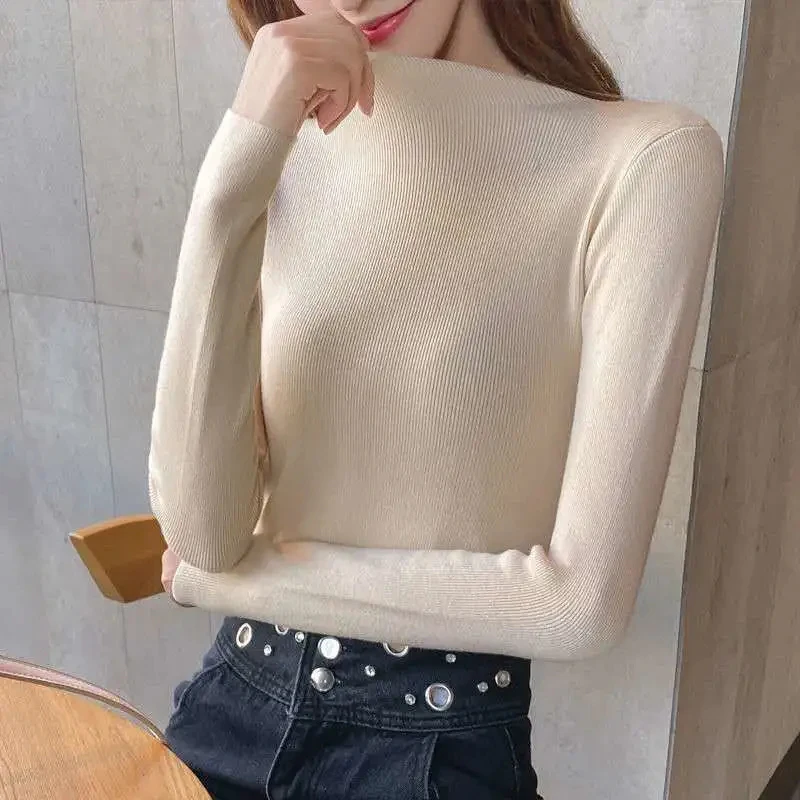 2021 Newest Knitted Women Turtleneck Sweater Pullovers Spring Autumn Basic Women Highneck Sweater Pullover Slim Female Cheap Top
