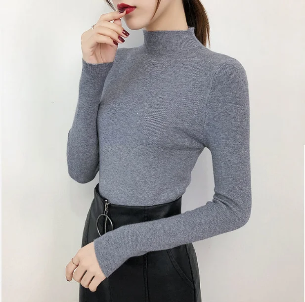 2021 Newest Knitted Women Turtleneck Sweater Pullovers Spring Autumn Basic Women Highneck Sweater Pullover Slim Female Cheap Top