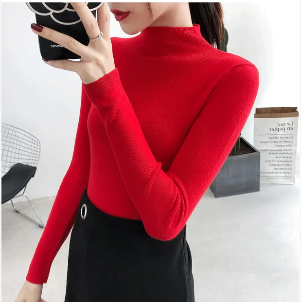 2021 Newest Knitted Women Turtleneck Sweater Pullovers Spring Autumn Basic Women Highneck Sweater Pullover Slim Female Cheap Top