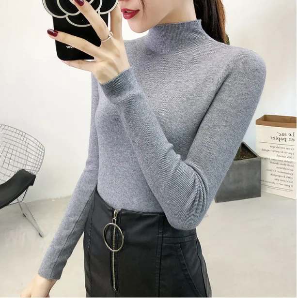 2021 Newest Knitted Women Turtleneck Sweater Pullovers Spring Autumn Basic Women Highneck Sweater Pullover Slim Female Cheap Top