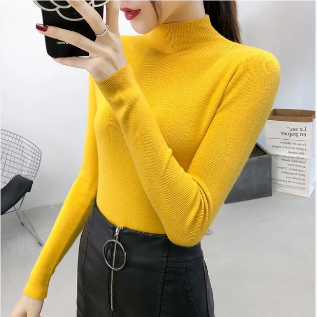 2021 Newest Knitted Women Turtleneck Sweater Pullovers Spring Autumn Basic Women Highneck Sweater Pullover Slim Female Cheap Top