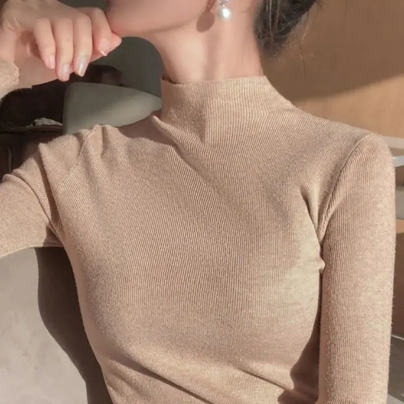 2021 Newest Knitted Women Turtleneck Sweater Pullovers Spring Autumn Basic Women Highneck Sweater Pullover Slim Female Cheap Top