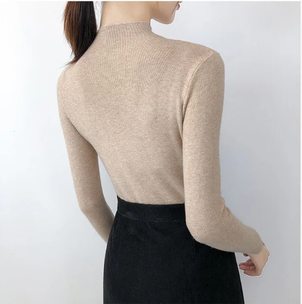 2021 Newest Knitted Women Turtleneck Sweater Pullovers Spring Autumn Basic Women Highneck Sweater Pullover Slim Female Cheap Top