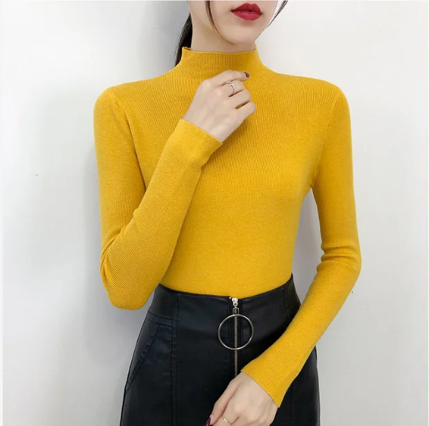 2021 Newest Knitted Women Turtleneck Sweater Pullovers Spring Autumn Basic Women Highneck Sweater Pullover Slim Female Cheap Top