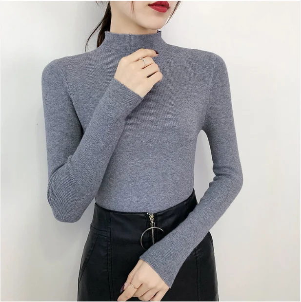 2021 Newest Knitted Women Turtleneck Sweater Pullovers Spring Autumn Basic Women Highneck Sweater Pullover Slim Female Cheap Top