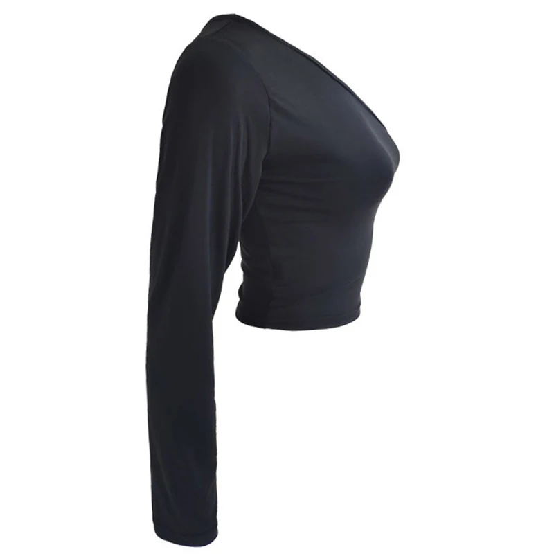 CDJLFH Sexy One Shoulder Crop Top T Shirt Women Diagonal Collar Long Sleeve Tshirt Casual Basic White Slim Fit Bodycon Tees Tops