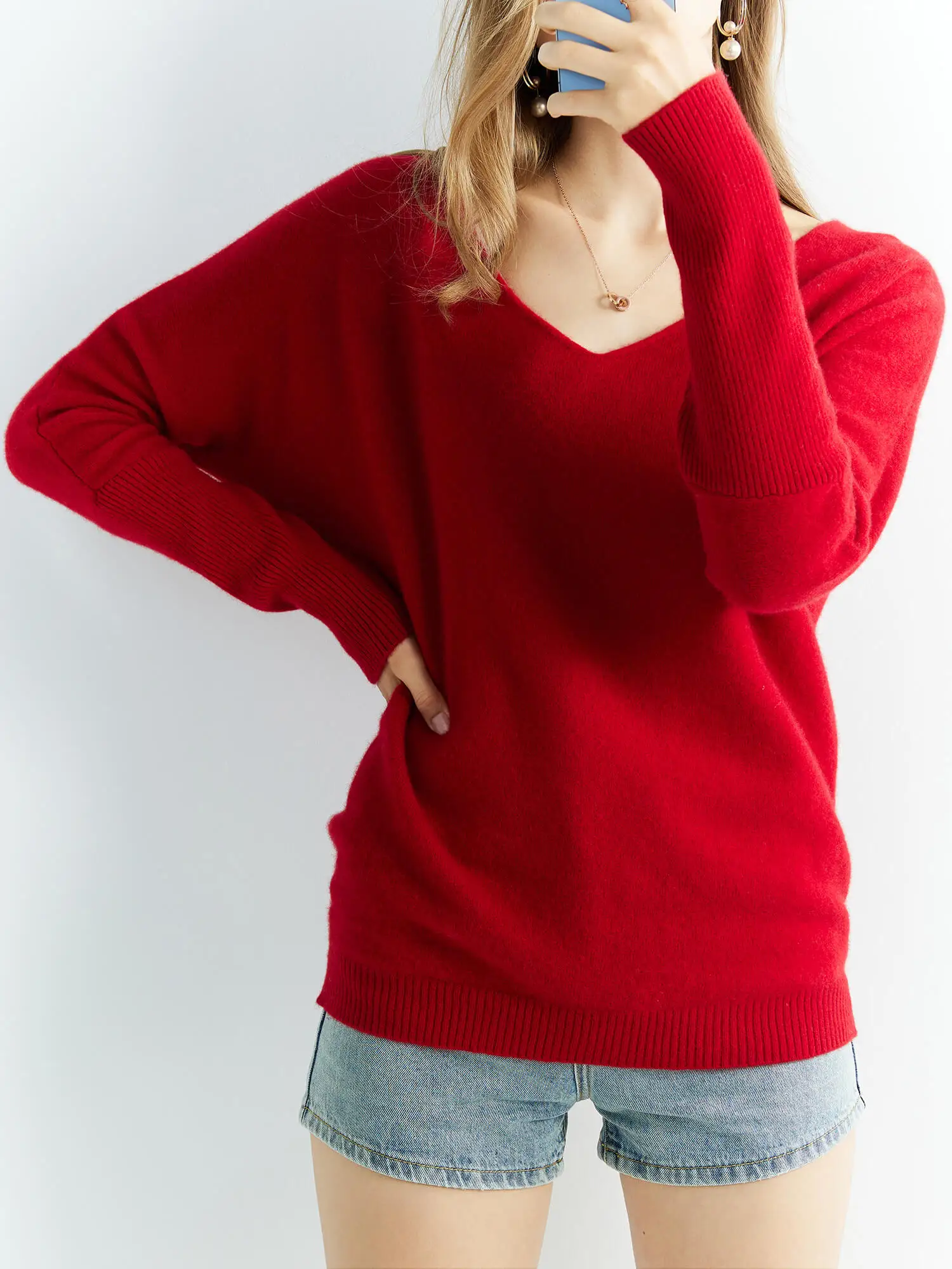 Knitted Wool Sweater Cashmere Sweaters Women's 100% Merino Wool V-Neck Vintage Pullover Winter Autumn Jumper Clothing Top Female