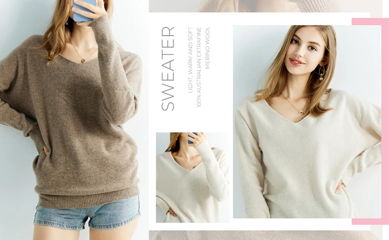 Knitted Wool Sweater Cashmere Sweaters Women's 100% Merino Wool V-Neck Vintage Pullover Winter Autumn Jumper Clothing Top Female