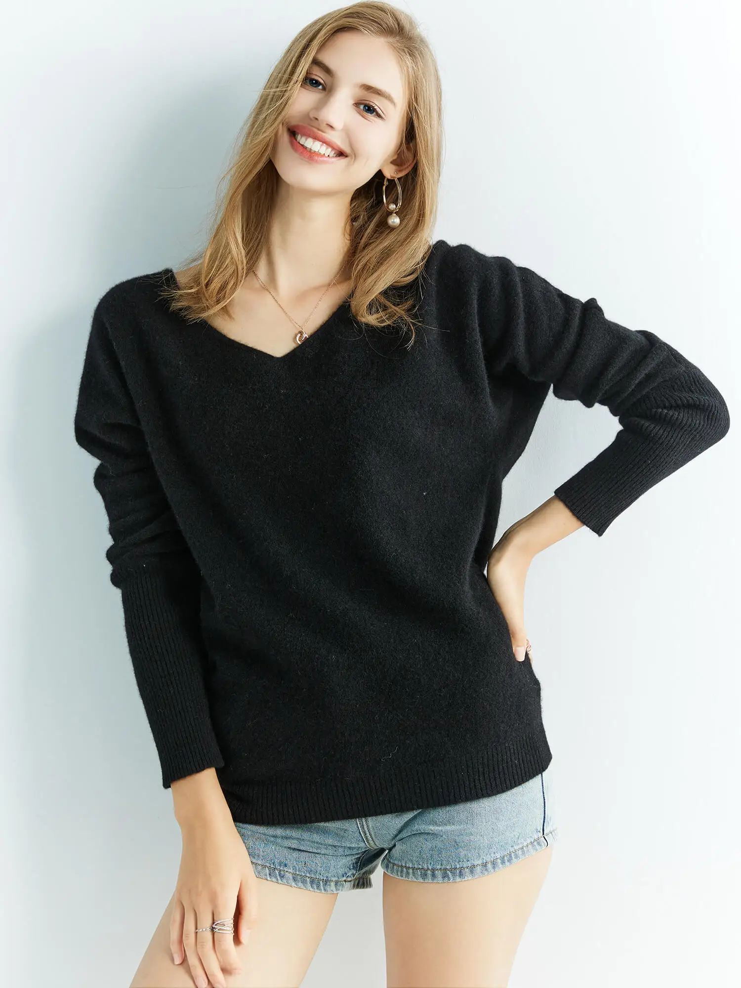 Knitted Wool Sweater Cashmere Sweaters Women's 100% Merino Wool V-Neck Vintage Pullover Winter Autumn Jumper Clothing Top Female