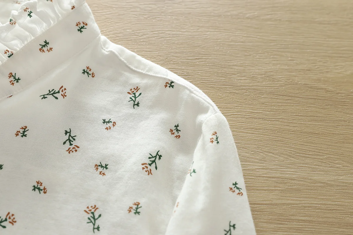 New Autumn 2 Layer Cotton Yarn Floral Shirts Women Ruffled Collar Tops Long Sleeve Loose Casual Blouses Spring 2023 T37959JM