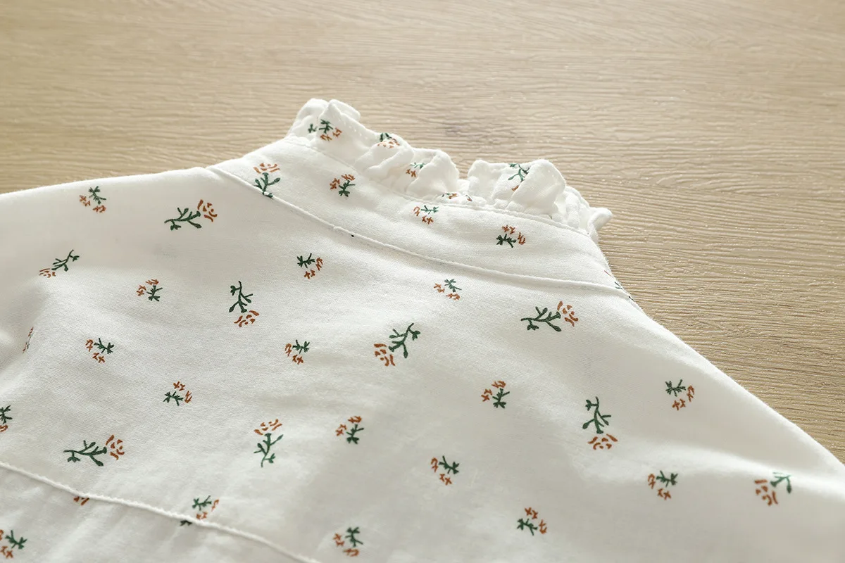 New Autumn 2 Layer Cotton Yarn Floral Shirts Women Ruffled Collar Tops Long Sleeve Loose Casual Blouses Spring 2023 T37959JM