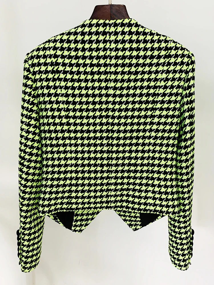 HIGH STREET Newest 2026 Fashion Designer Women's Lion Buttons Logo Beaded Houndstooth Tweed Jacket